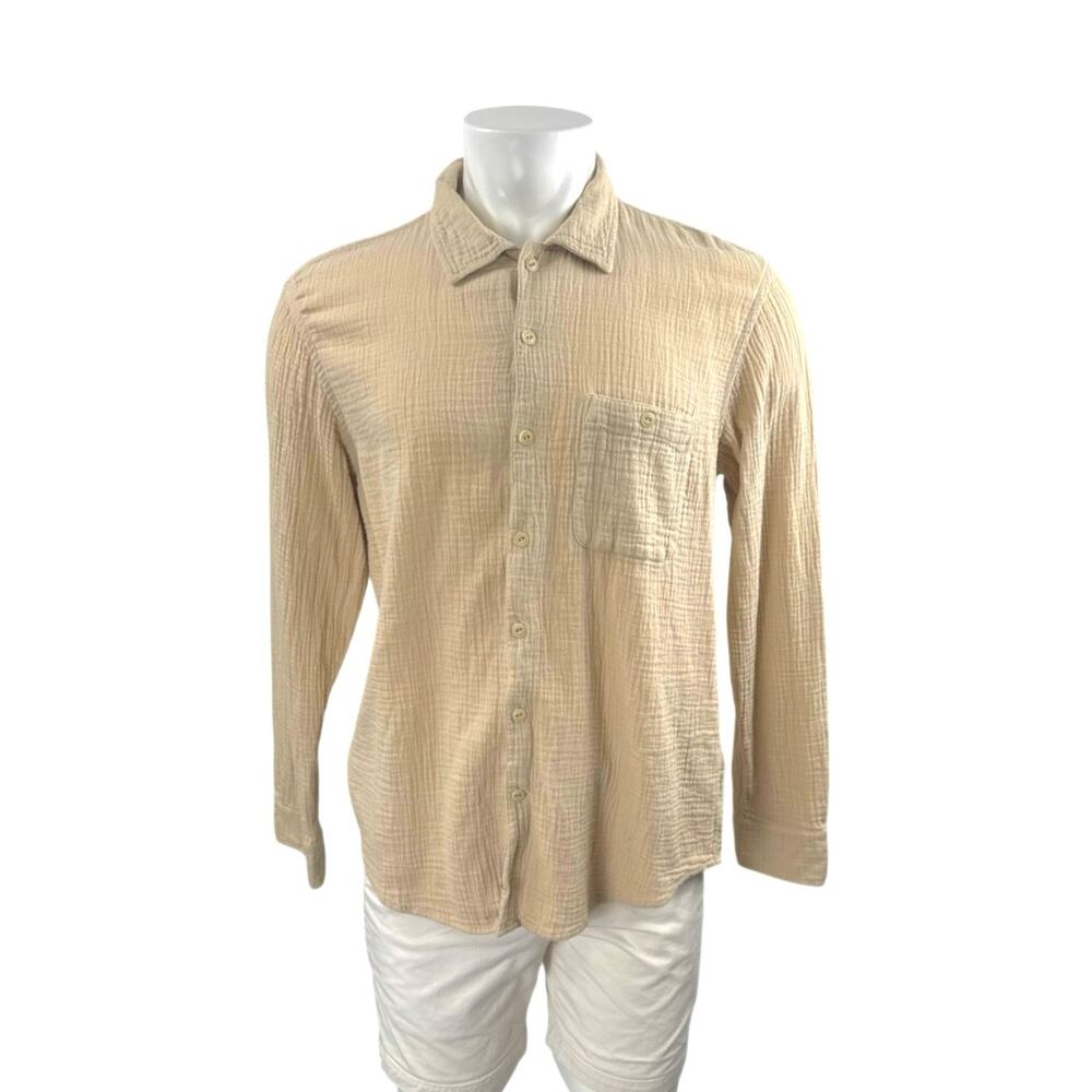 Club Monaco Beige Textured Collared Long Sleeve Casual Button Down Shirt Top L